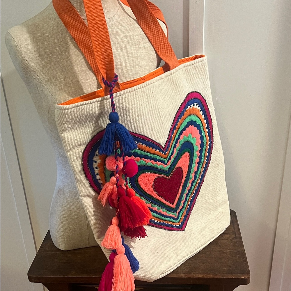 Katydid Multicolor Heart Tote with Tassels